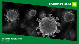 Black and white image of a virus with green learners' blog boarder