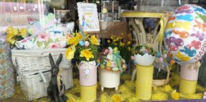 a photo of an Easter egg display in a shop window