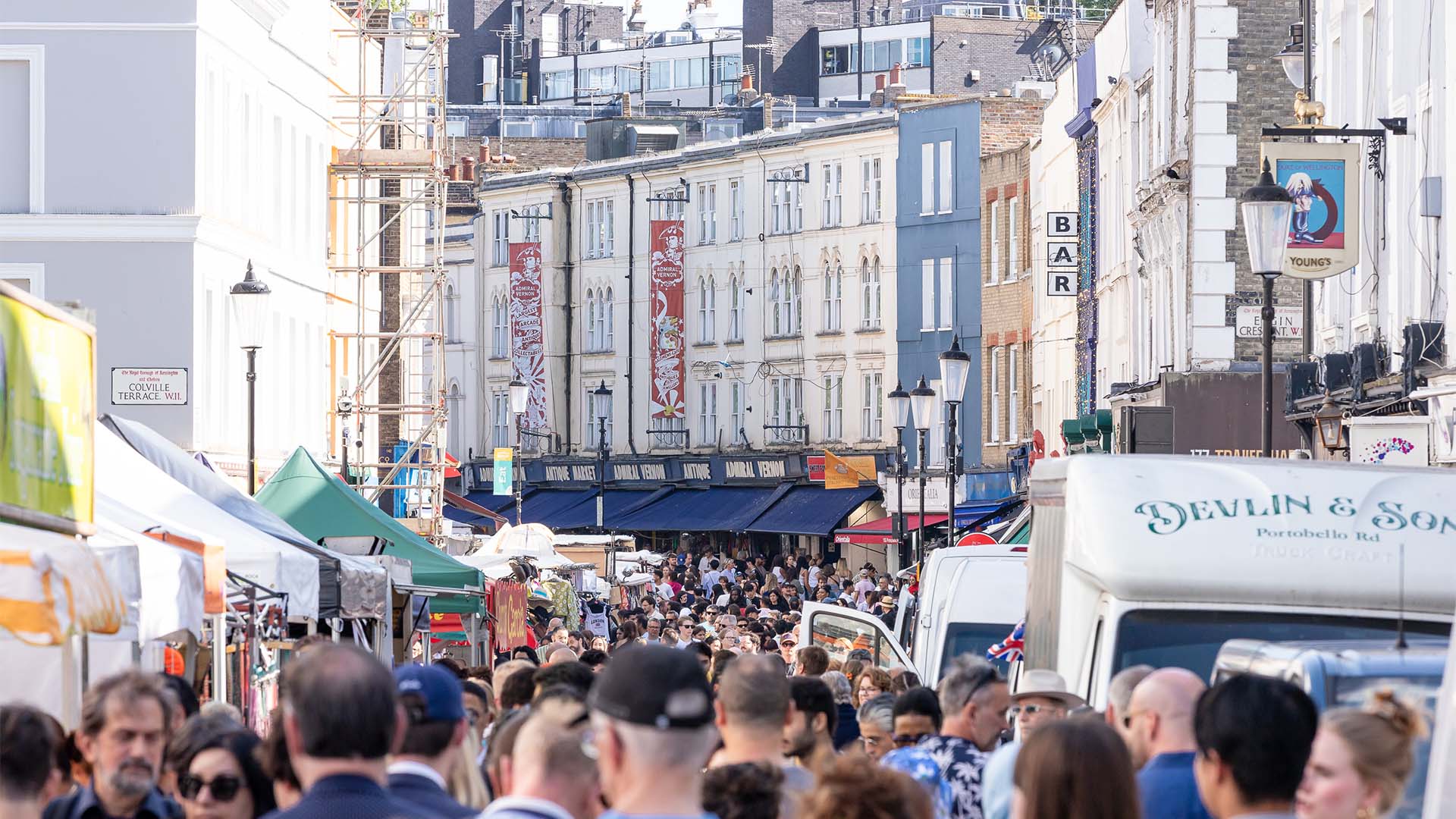 Portobello Market bustling with crowds