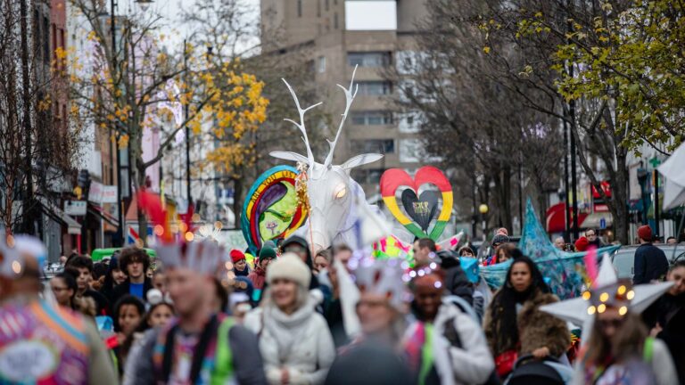 Winter Solistice Parade with Trellick Tower in background